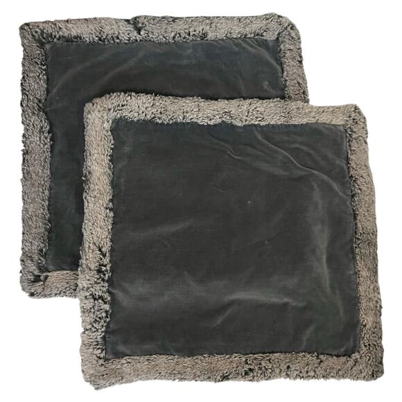 Pottery Barn Pillow Cover Set of 2 Velvet And Faux Fur Trim 20"x 20” Gray - Picture 1 of 10